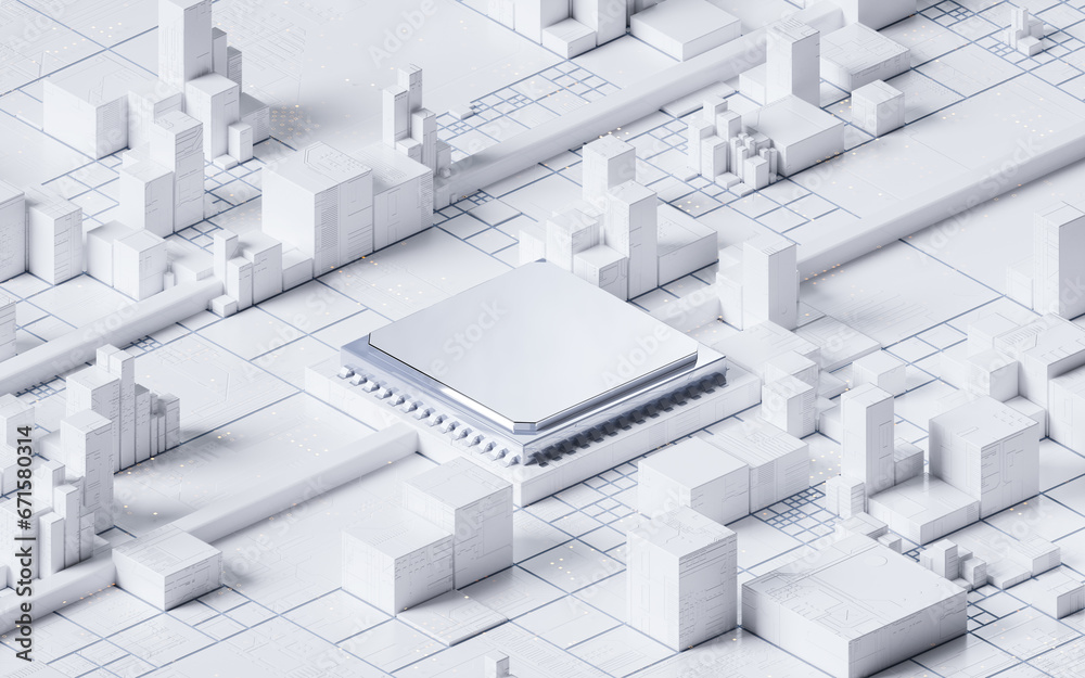 Technology circuit board and core, 3d rendering. Technology circuit board and core, 3d rendering.