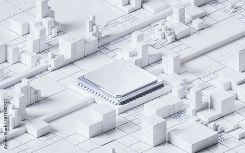 Fototapeta Naklejka Na Ścianę i Meble -  Technology circuit board and core, 3d rendering.