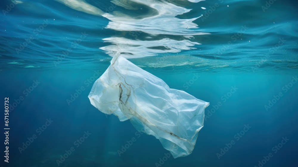 Fototapeta premium Plastic bag in the ocean, worldwide ocean pollution