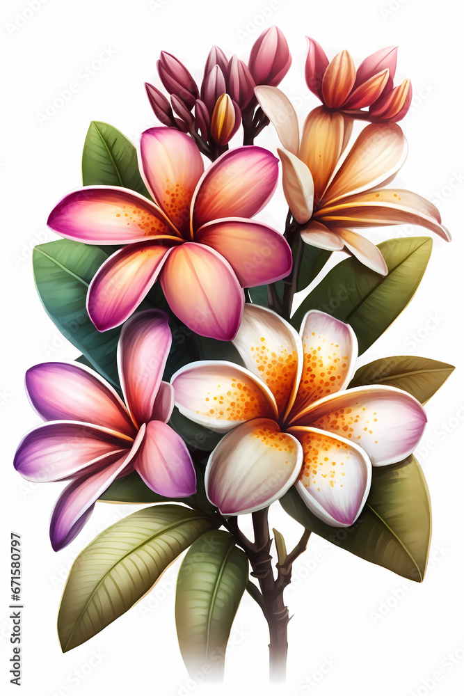 Exquisite Plumeria Flower Realistic Illustration - Botanical Art and Delicate Petals