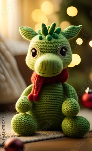 New year background with knitted dragon toy. .ai