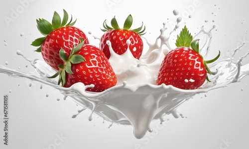 milk or yogurt splash with strawberries