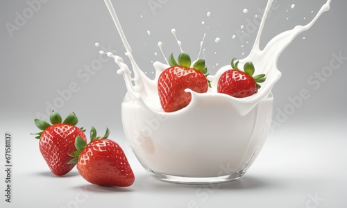 milk or yogurt splash with strawberries