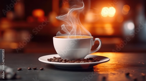 Aroma coffee in a white cup. AI generated.