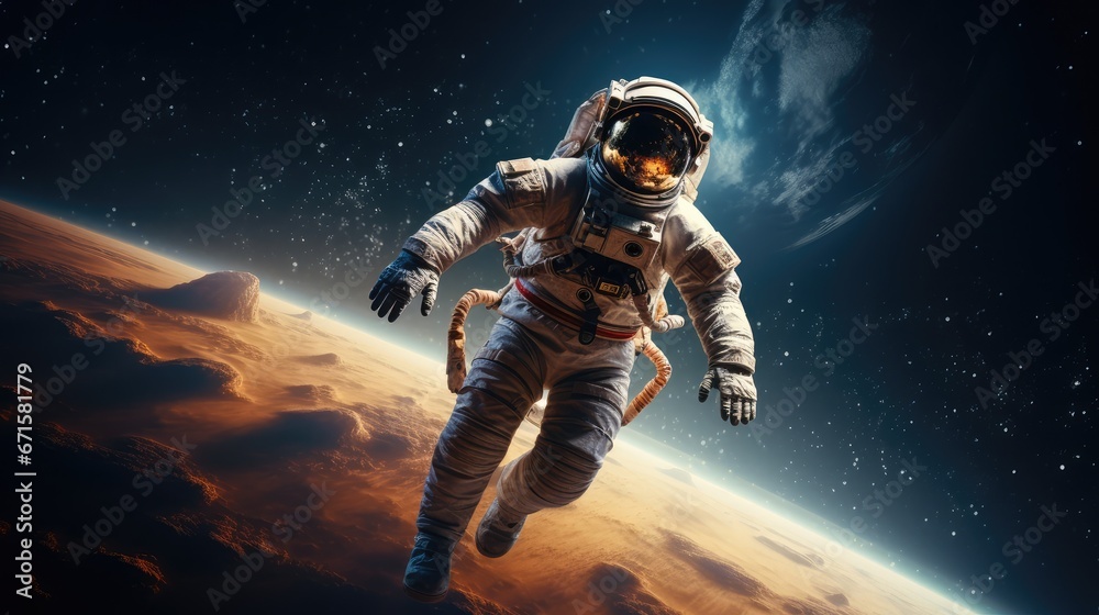 Floating spaceman in outer space. AI generated. Floating spaceman in outer space. AI generated.