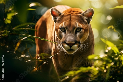 Puma na floresta tropical sobre a iluminação do sol - Papel de parede