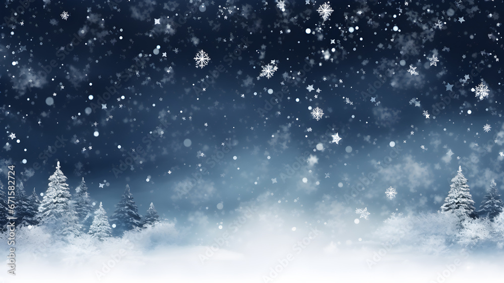 Christmas with fir tree and snow background