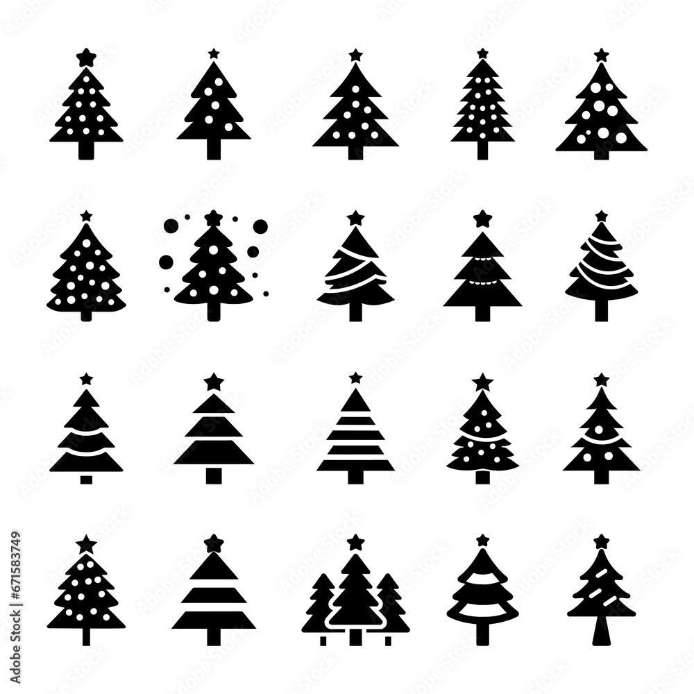 Set of Christmas trees for Merry Christmas and Happy New Year. Isolated design background. Vector set. Set of Christmas trees for Merry Christmas and Happy New Year. Isolated design background. Vector set.