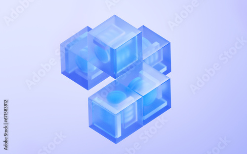 Abstract cube glass geometry background, 3d rendering.