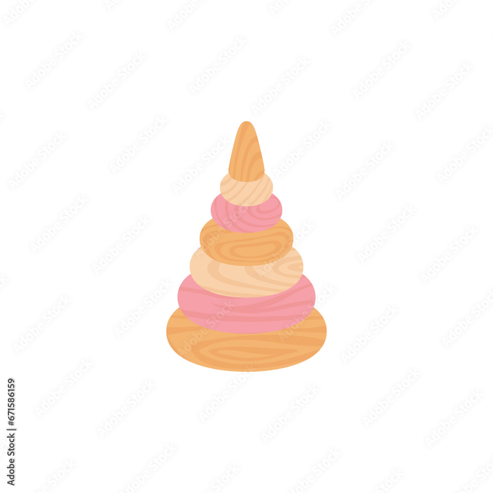 Assembled wooden pyramid toy, building stack up ring tower, early child development educational game vector Assembled wooden pyramid toy, building stack up ring tower, early child development educational game vector