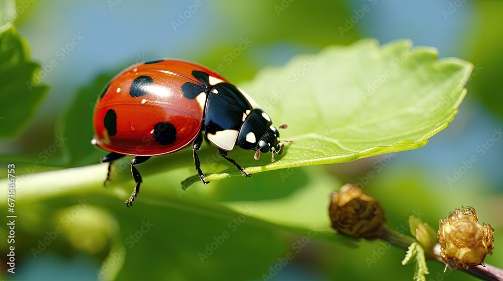 Fototapeta premium Close-up of ladybug on twig,Byala,Bulgaria.