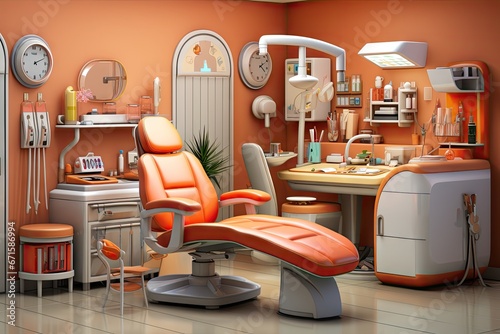 3d rendering of a dental chair in a dental clinic Dentistry concept

