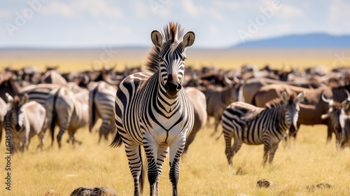 Common zebras  Equus quagga  amongst wildebeest herd  Connochaetes taurinus  