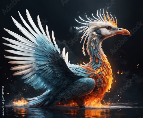 artwork of a mythical avian creature with ethereal feathers. Fantasy © Fantasy world