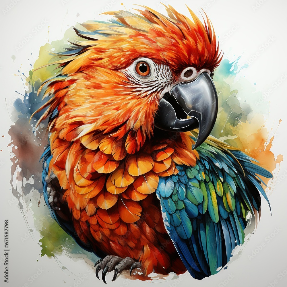 Obraz premium Watercolor colorful parrots on white.