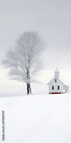 a white building in the snow