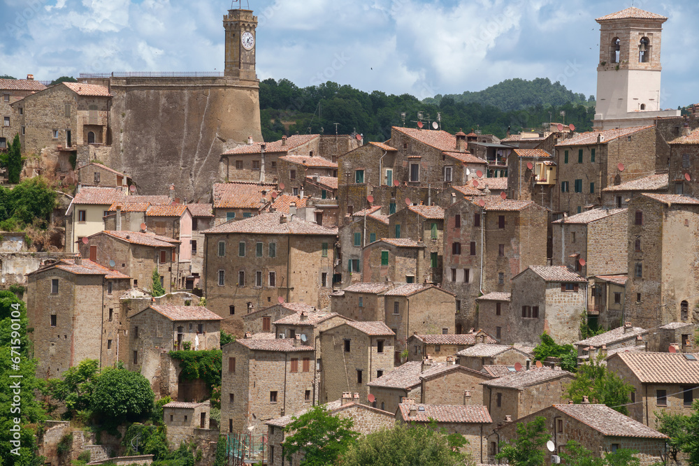 Sorano, historic town in Grosseto province, Tuscany - obrazy, fototapety, plakaty 