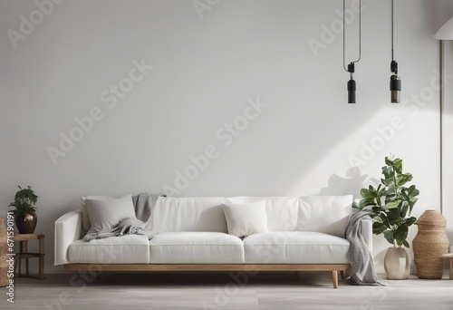 Minimalist rustic home interior design of modern living room White sofa near stucco wall