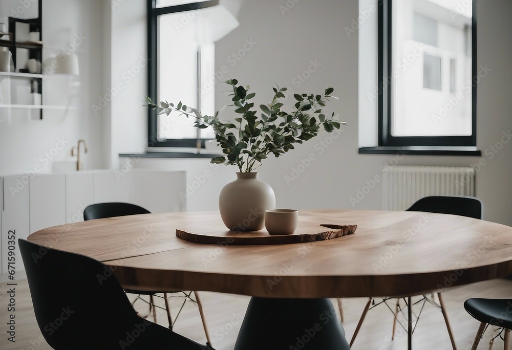 Round live edge dining table Interior design of modern minimalist dining room Round live edge dining table Interior design of modern minimalist dining room