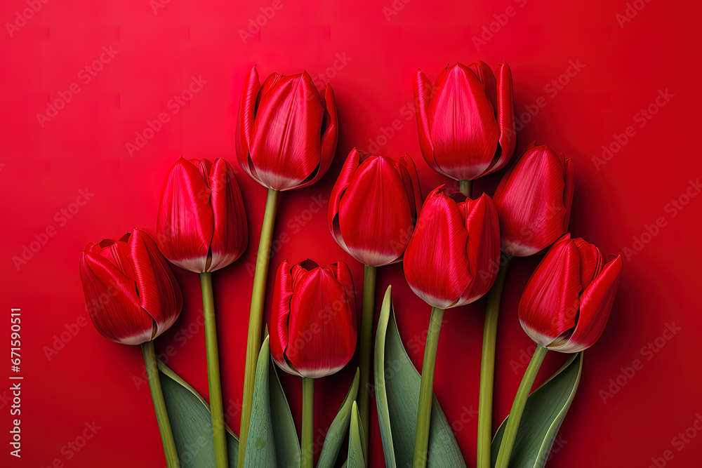 Beautiful red tulips isolated on a red background Beautiful red tulips isolated on a red background