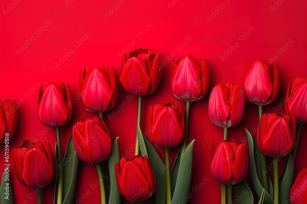 Beautiful red tulips isolated on a red background Beautiful red tulips isolated on a red background