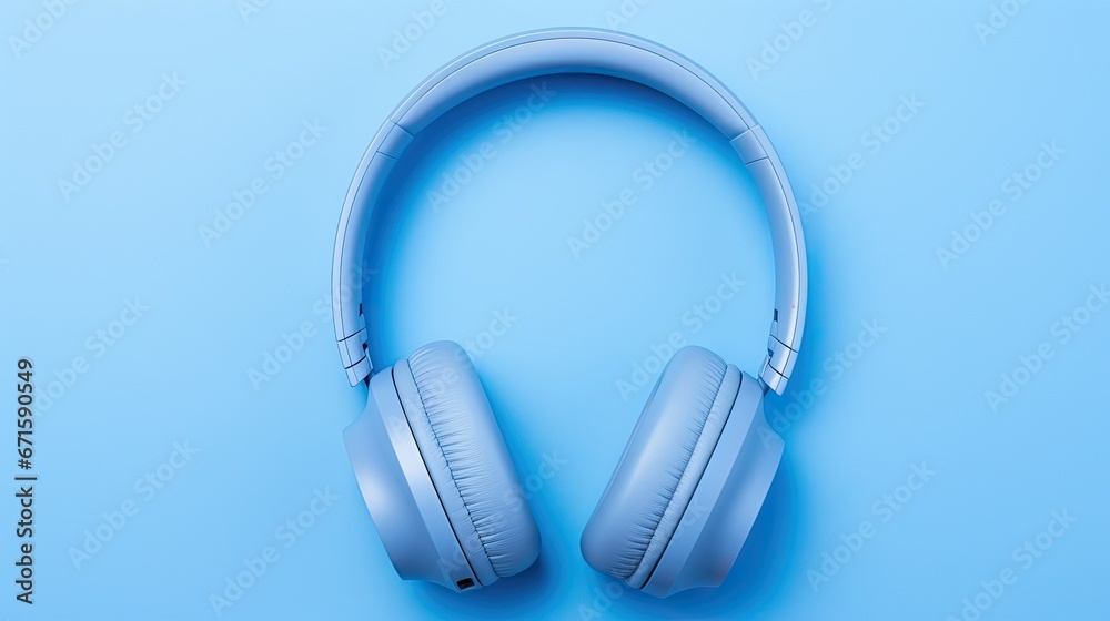 Headphones hanging against a blue background.
Headphones hanging against a blue background.