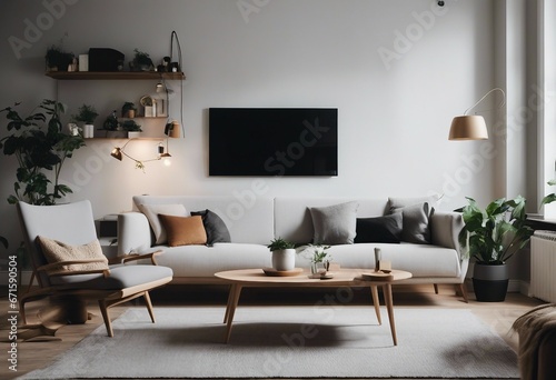 Scandinavian studio apartment Interior design of modern living room