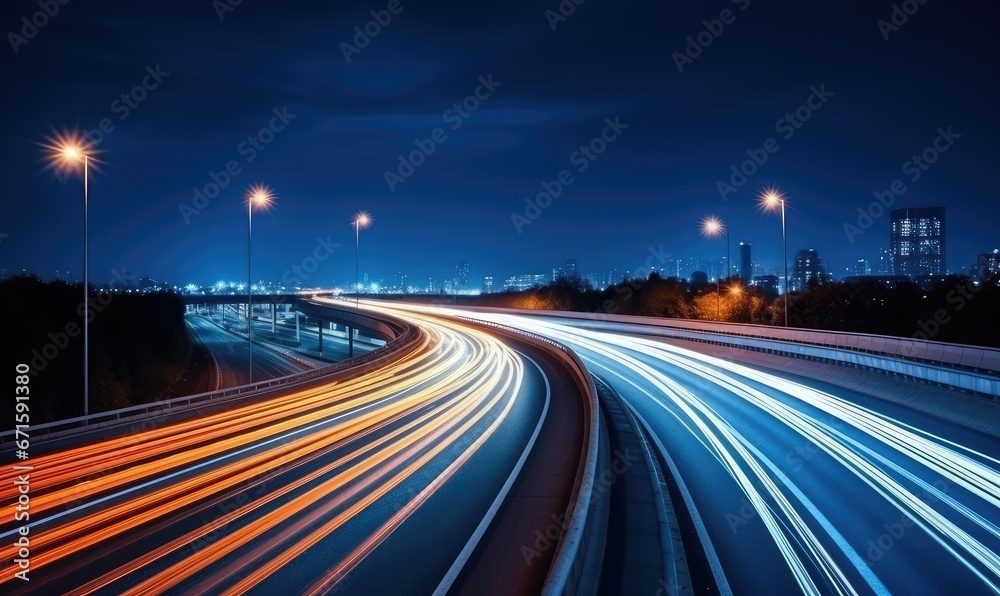 Long Exposure Photo Capturing the Serene Beauty of a Nighttime Highway