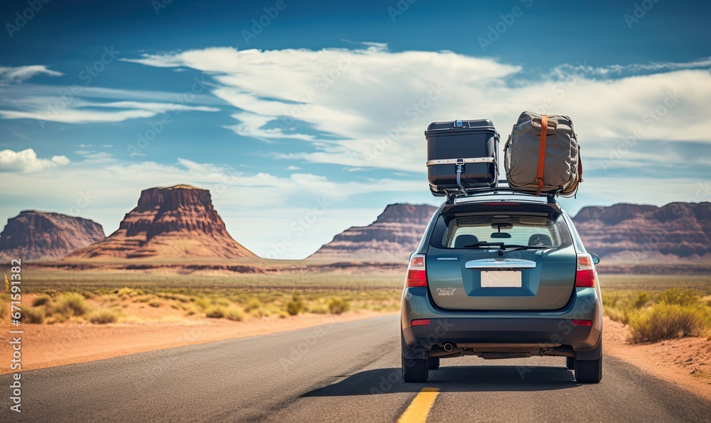 A Desert Road Adventure: Journeying with a Car and Its Loaded Luggage