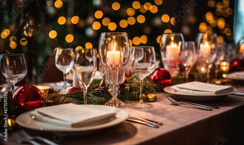 A Festive Holiday Dinner Table with Illuminated Candles
