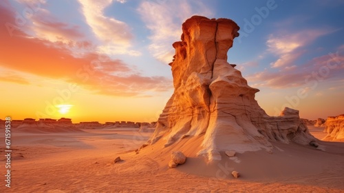 Incredible Sunset with incredible stone Chimney form at white desert near bahariya desert near cairo Egypt
 photo