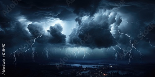 Lightning in the night sky. Thunderstorm and lightning in the night sky. 