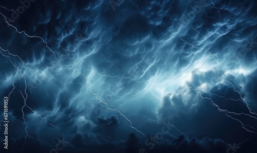 Fiery thunderstorm over the sea. Thunderstorm and lightning in the night sky. 