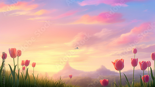 landscape with tulips HD 8K wallpaper Stock Photographic Image  #671592363