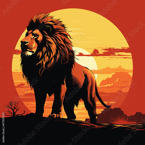 lion in the sunset generative AI artwork 