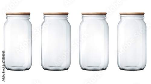 Set of empty jars on transparent background