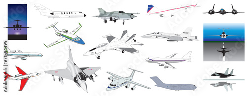 Cliparts Passenger and Fighter Aircraft Airplanes - compendium vector illustrations editable best art design for multipurpose use in high definition format