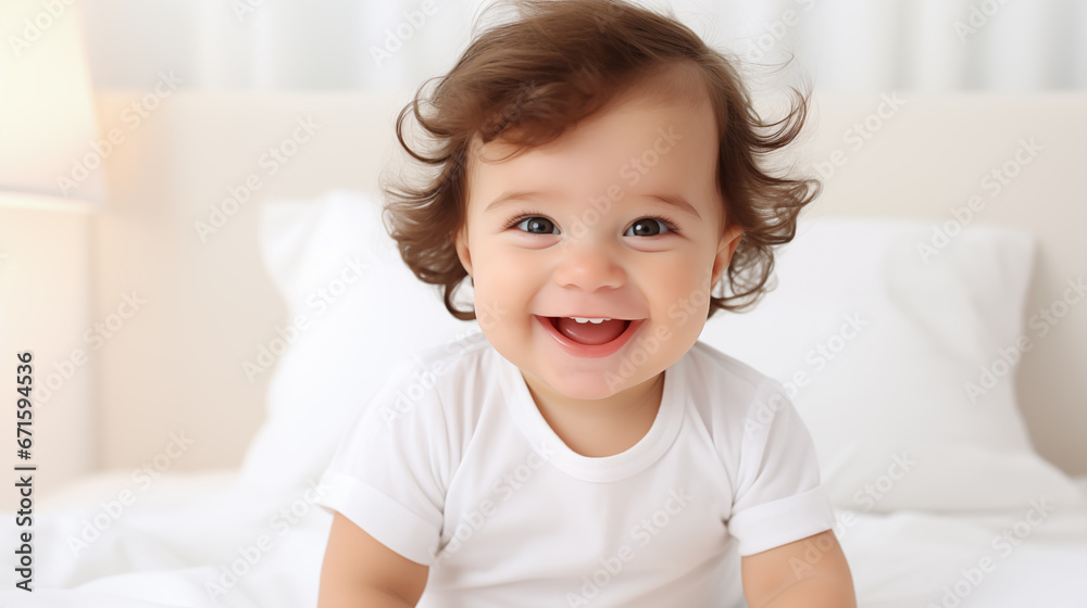 Smile of a baby with first teeth.