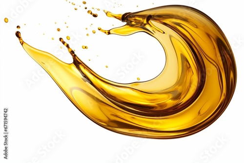 Spiral-shaped splash of oil isolated on a white background. Generative AI
