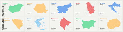 Balkan countries set. Serbia, montenegro, Croatia, Albania, Bosnia and Herzegovina, Bulgaria, Macedonia,  Romania, Slovenia​​. Spiral fingerprint maps series