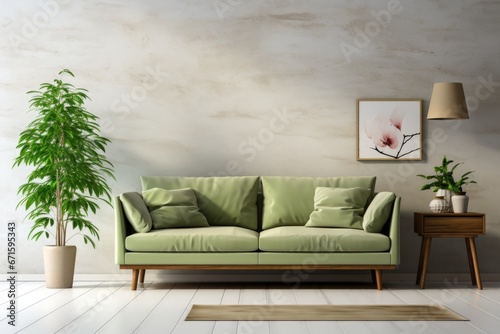 green sofa and white wall in modern living room professional photography photo