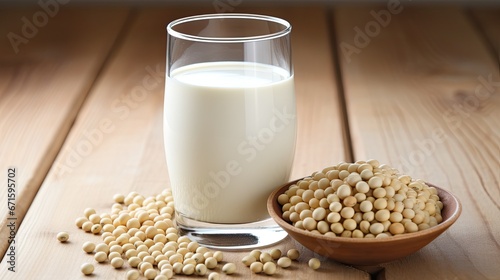 Soya beans and soya milk in glass 