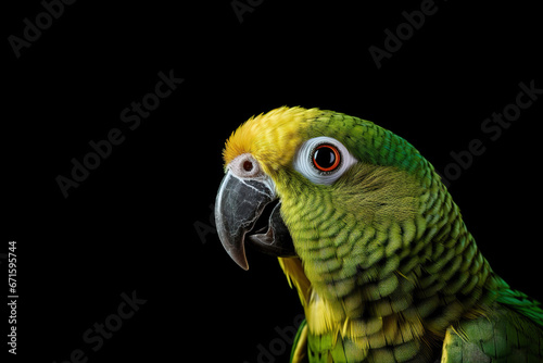 Front view of a collared parakee on isolatedbackground. Wild animals banner with empty copy space