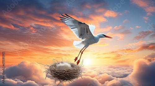 Stork carrying bundle over the clouds  © Creative Station