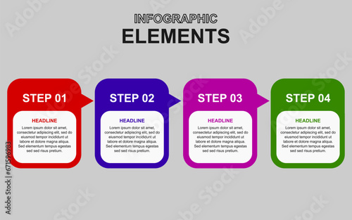 infographic template with 4 colorful steps for presentations, business and posters.