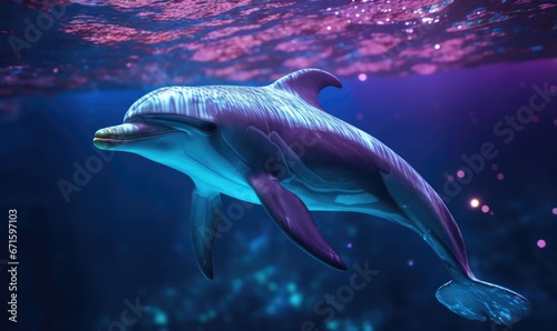 Dolphin swimming in the ocean. Underwater world.