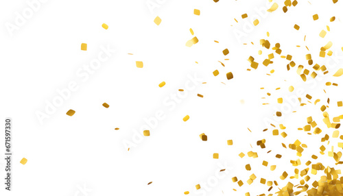 flying gold confetti isolated on transparent background cutout