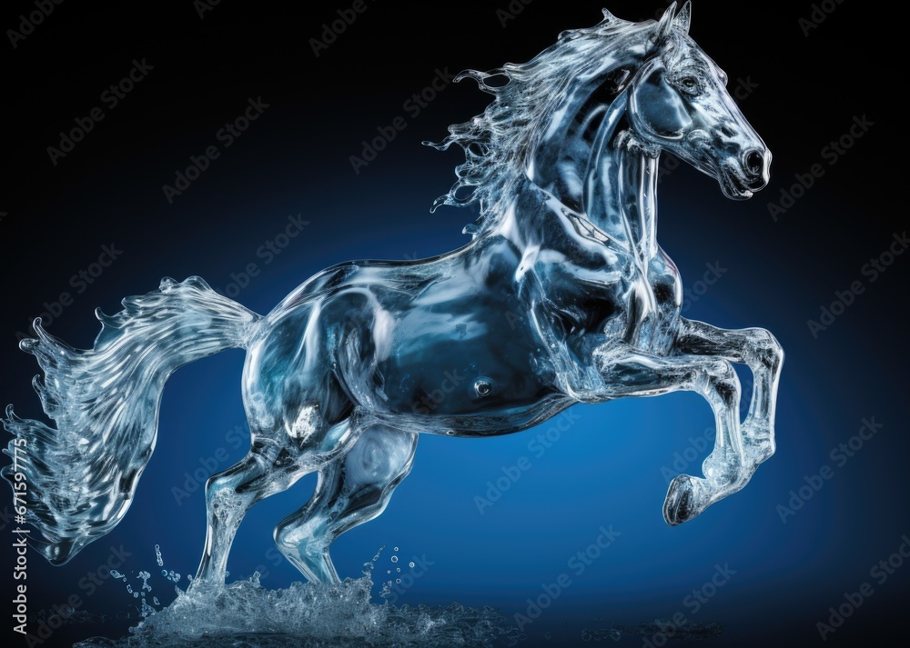 Ice sculpture of horse in dynamic pose. Beautiful horse ice figure. Ice sculpture of horse in dynamic pose. Beautiful horse ice figure.