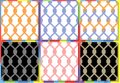 3D line wire mesh Set of seamless pattern. Vector collection.