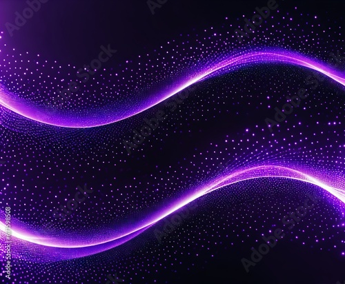 Digital purple particles wave and light abstract background 